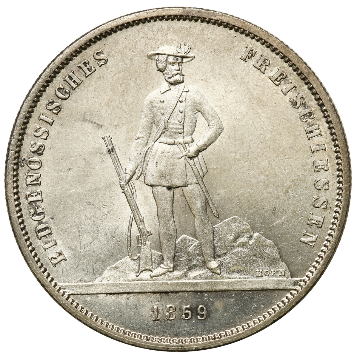 Szwajcaria. 5 franków strzeleckie 1859, Zurich - PIĘKNE
